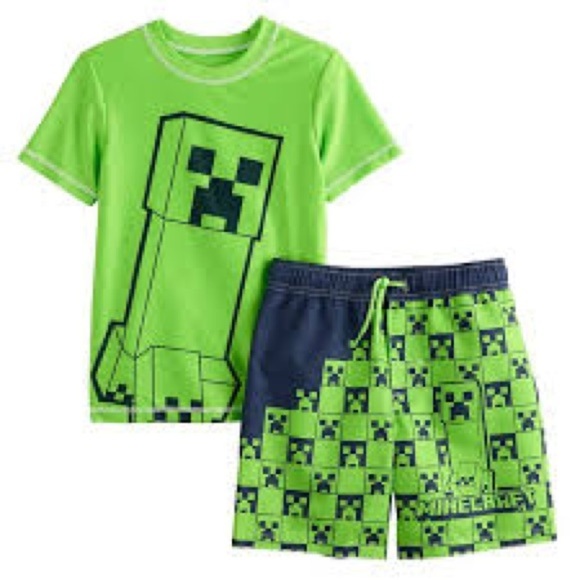 New Boys 4, Minecraft Creeper 2-Piece Rashguard & Swim
Trunks Set - Picture 3 of 9